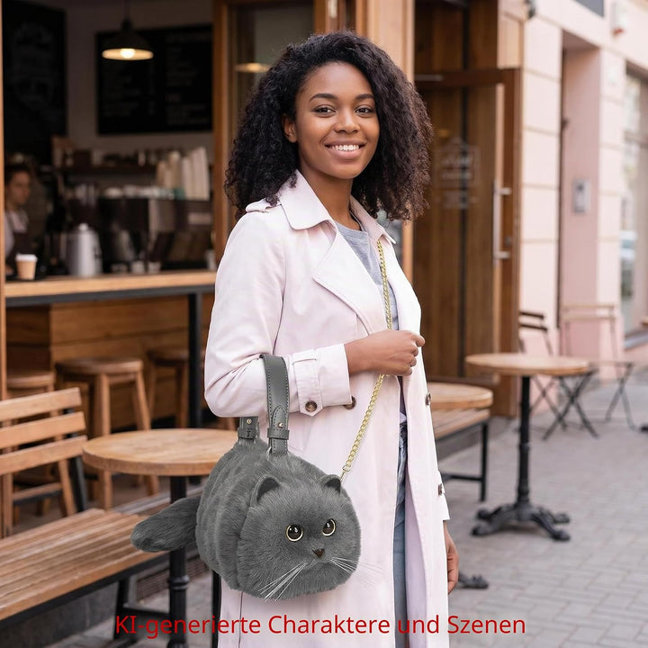 HUIJUFU Realistische Puffy-Plüsch-Katzentasche in Form Einer Umhängetasche für Frauen (Blaue Katze),