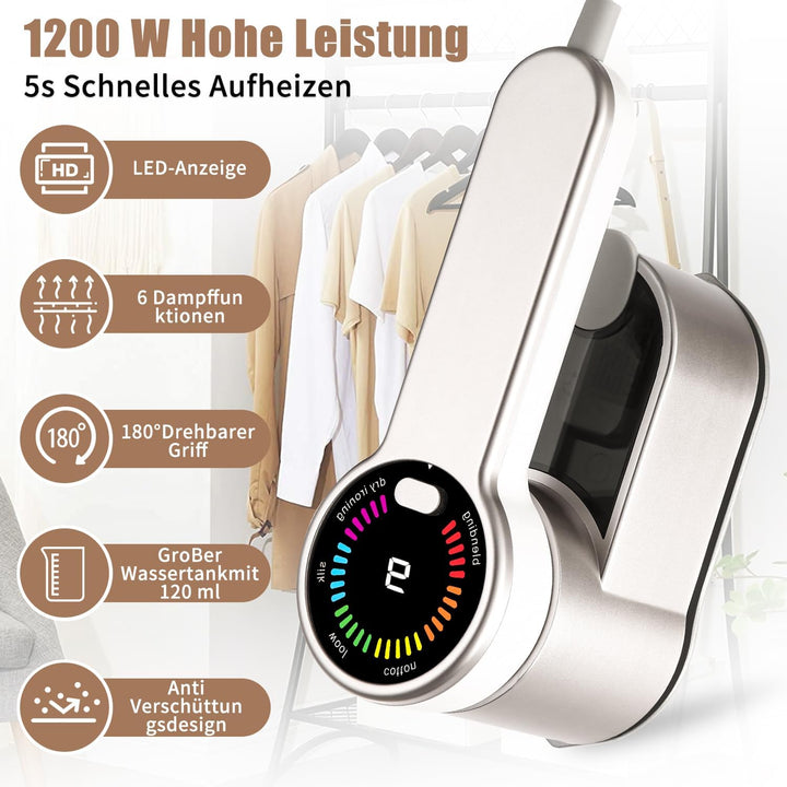 Reise Dampfglätter Reisebügeleisen 1200W, 2-in-1 Handbügeleisen & Steamer, 5S Schnellaufheizung, 25g