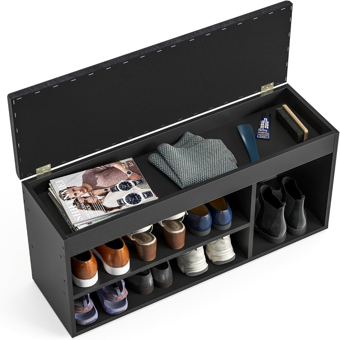 KOMTO Schuhbank mit Sitzfläche - Schuhregal Bank mit Stauraum Schwarz 100 x 48 x 32 cm Schuhschrank