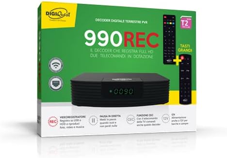 Digiquest DGQ990 HD Rec digitaler terrestrischer Decoder mit Zwei Fernbedienungen, Schwarz