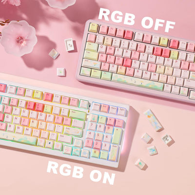 YUNZII Frühling Garten Keycaps, PBT Double Shot Custom Keycap Set, 142 Tasten Dye-Sublimation Custom