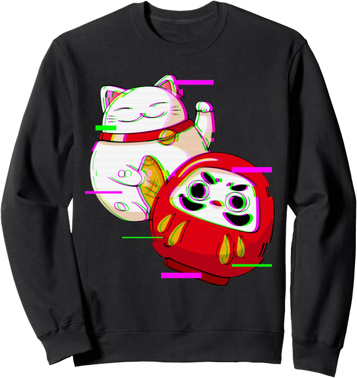 Vaporwave Maneki Neko Lucky Cat Kawaii Japanese Daruma Doll Sweatshirt