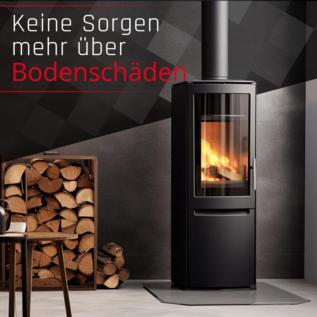 BIJON Funkenschutz-Platte mit Facettenschliff, Glasplatte Kaminofen, Kaminschutz mit ESG Sicherheits
