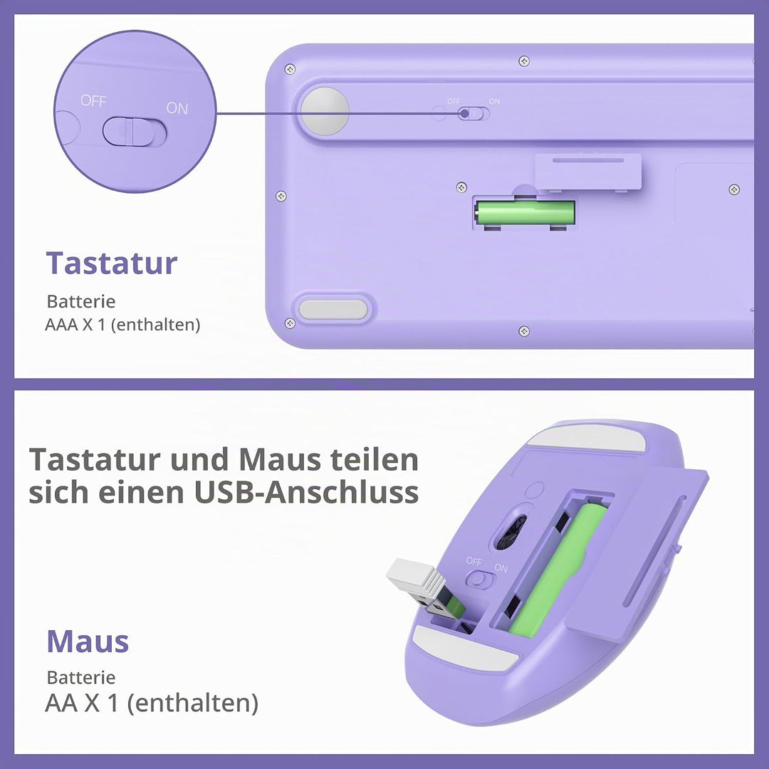 SOLIDEE Buntes kabellose Tastatur und Maus-Kombination,2.4GHz Retro Schreibmaschine Tastatur,104 Tas