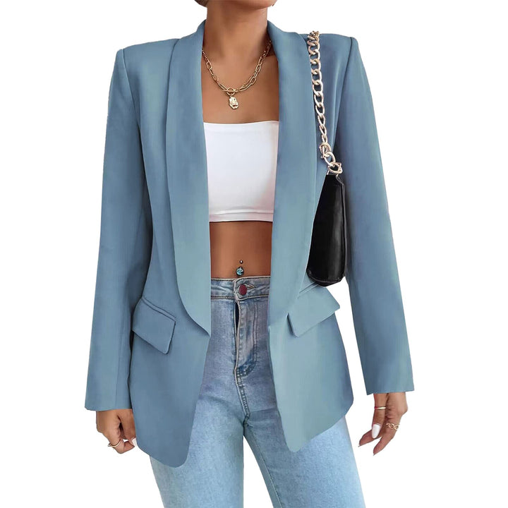 Damen Blazer Langer Casual Open Front Blazer Arbeit Büro Jacken mit Taschen Hellblau L, Hellblau L