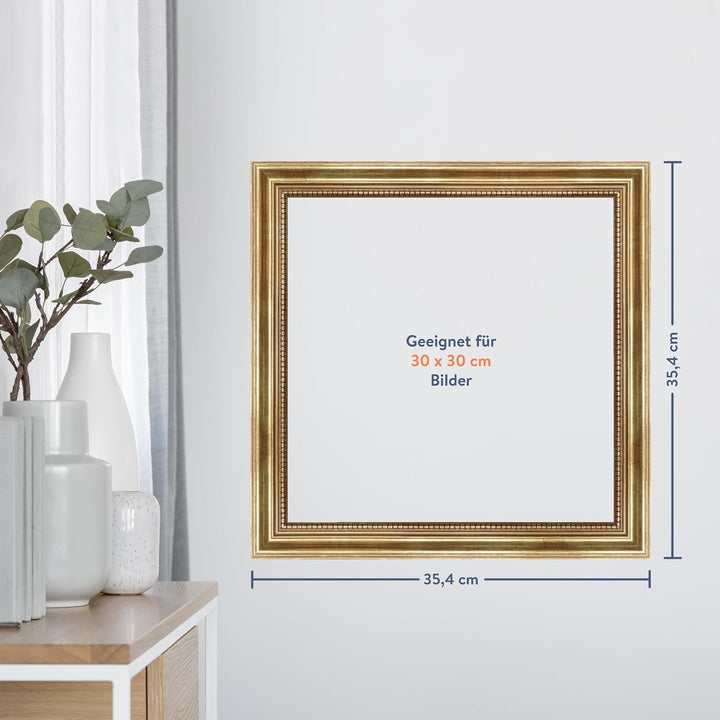 WANDStyle Bilderrahmen Antik 30x30cm I Farbe: Gold I Holzbilderrahmen I Fotorahmen I Goldener Barock