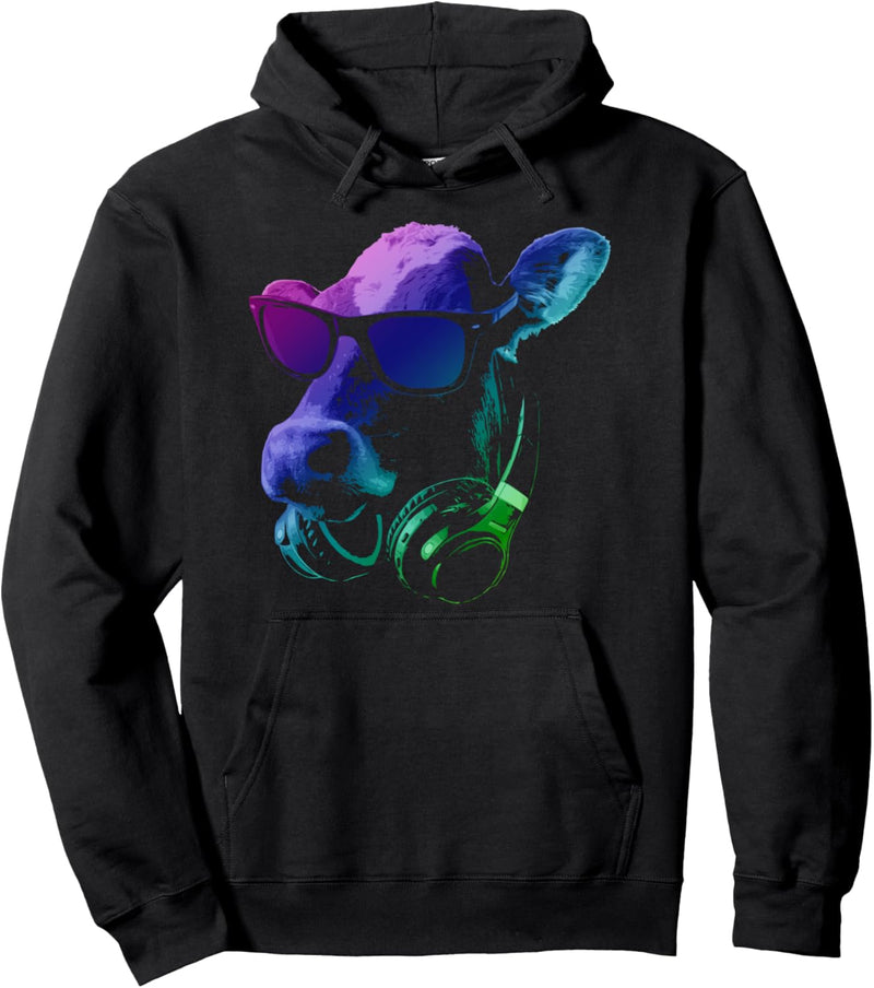 Kuh mit DJ Kopfhörer und Sonnenbrille Pullover Hoodie