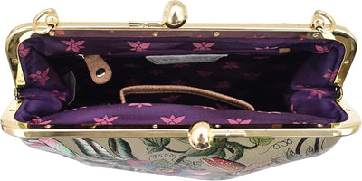Anuschka Women's Frame Crossbody Tasche aus Echtleder, handbemalt, mittlere Grösse mit Rahmen Floral