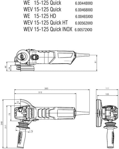 Metabo Winkelschleifer WEV 15-125 Quick HT (600562000) Karton; mit Drehzahlregelung, Schnellspannnmu