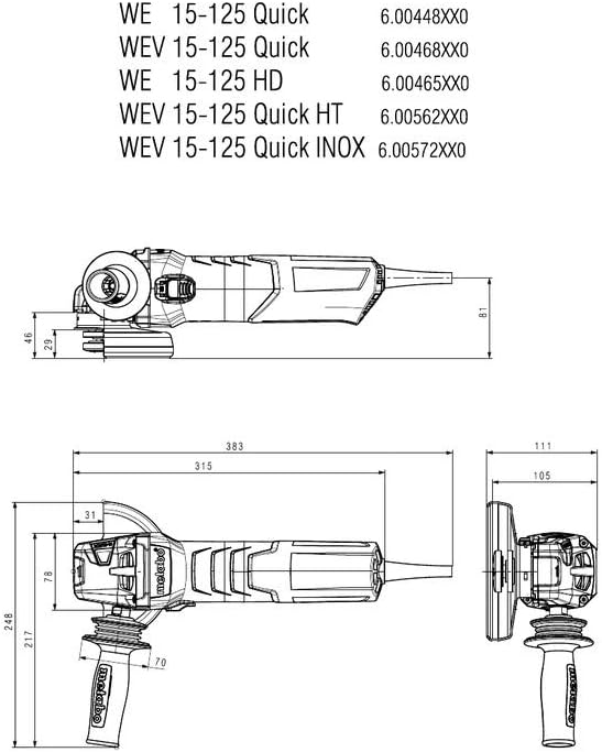 Metabo Winkelschleifer WEV 15-125 Quick HT (600562000) Karton; mit Drehzahlregelung, Schnellspannnmu