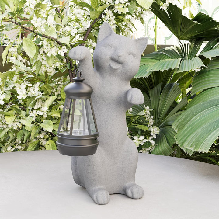 Katze Harz Statue mit Solar Laterne (Hand）Statue Dekoration, Rasen Statue, Garten Home Decor, Skulpt