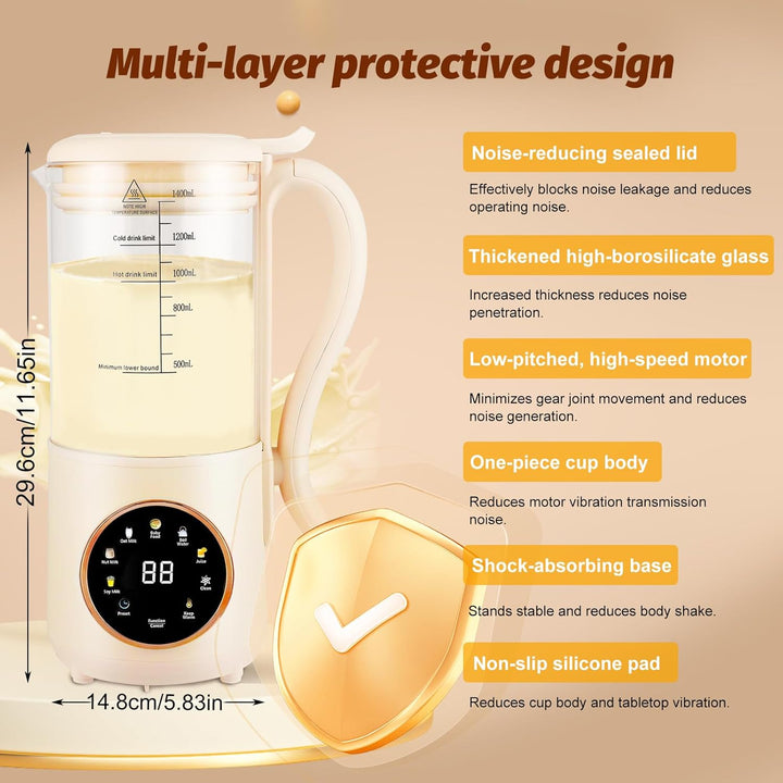 Automatische Nussmilchmaschine,1400ML Multifunktionaler Sojamilch Maschine mit Selbstreinigung und V
