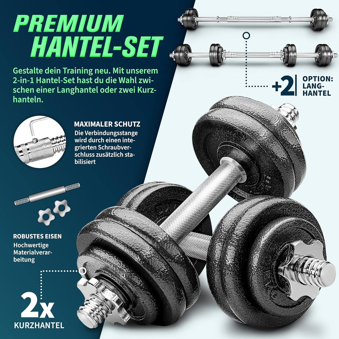 RE:SPORT 2 in 1 Hanteln Set 15-60kg | Hantelset Gusseisen verstellbar | Kurzhantel &amp; Langhantel | St