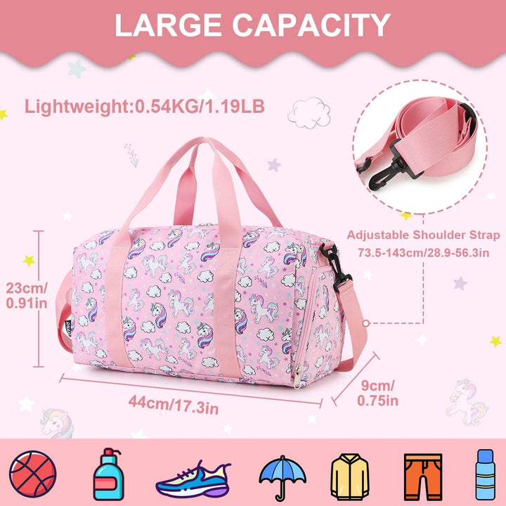 Sporttasche Kinder Mädchen,RAVUO Wasserdicht Reisetasche Trainingstasche Mit Nassraum, Duffle Bag Sc