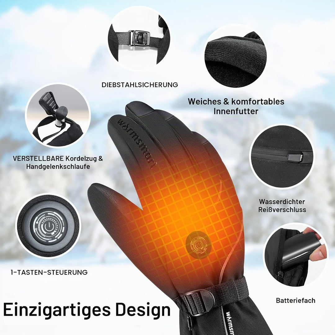Beheizbare Handschuhe, 7.4V 3000mAh Beheizte Handschuhe für Damen Herren, Winddicht Touchscreen Heiz