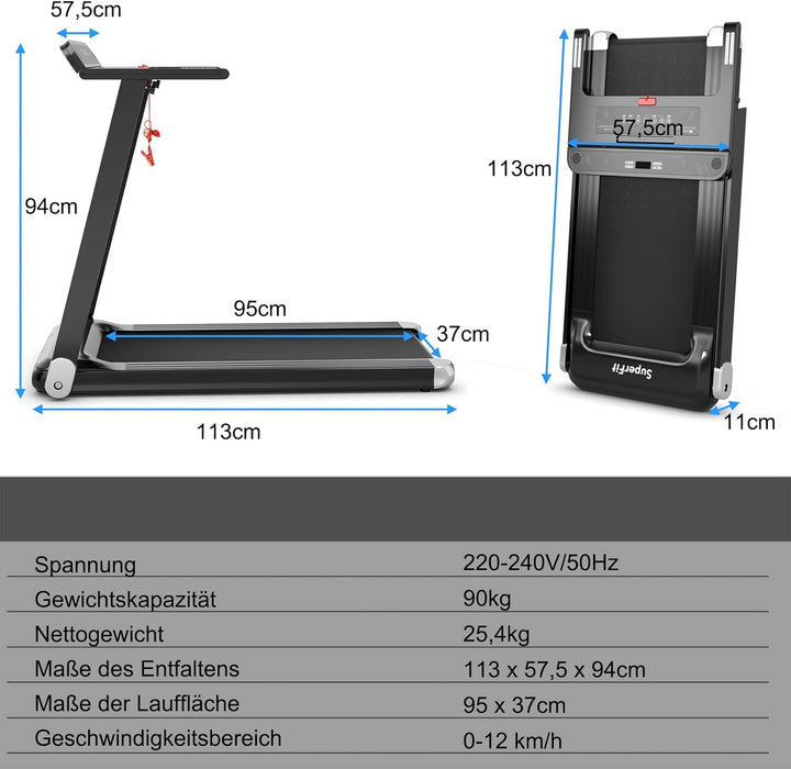 COSTWAY Elektrisches Laufband App-kontrolliert | Bluetooth | 3 Modi 12 voreingestellte Programme | L