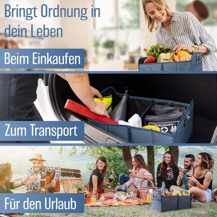 HELDENWERK Kofferraumtasche faltbar mit Anti-Rutsch-Klett - Kofferraum-Organizer, Auto Faltbox, Eink