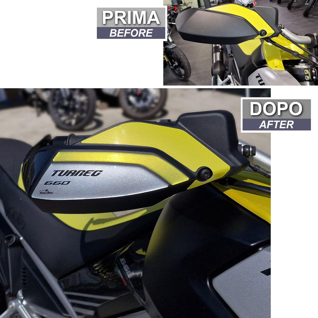 Resin Bike Aufkleber für Motorrad Kompatibel mit Aprilia Tuareg 660 2022 Acid Gold. Handschutz vor S