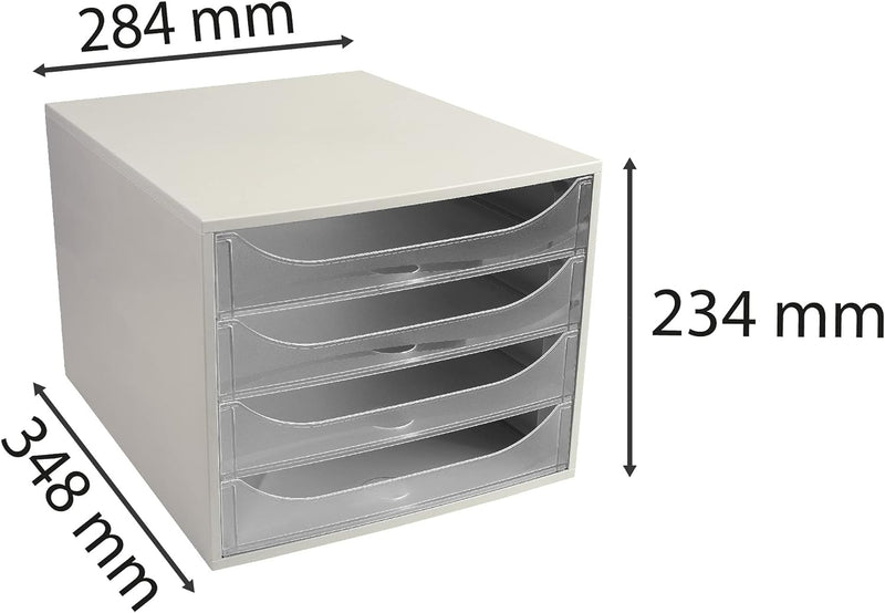 Exacompta 228323D Ablagebox Office mit 4 Schubladen für DIN A4+ Dokumente. Ecobox mit hoher Kapazitä