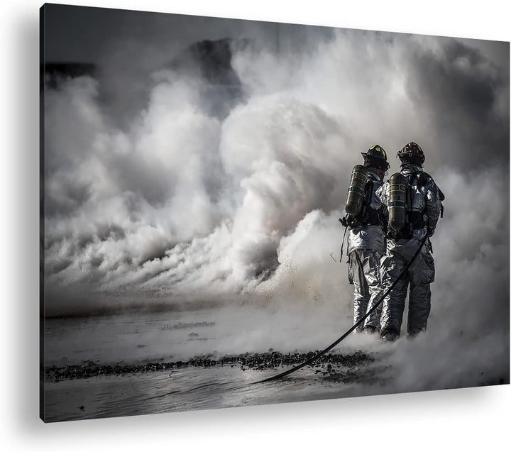 Helden des Feuers - Die Feuerwehr Format:90x60 cm als Leinwandbild, Motiv fertig gerahmt auf Echthol