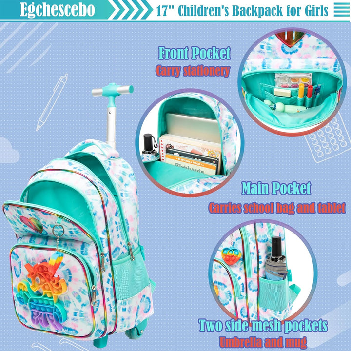 Egchescebo Schule Kinder Rolling Backpack für Mädchen mit Rädern Trolley Wheeled Backpack, 041123-bo