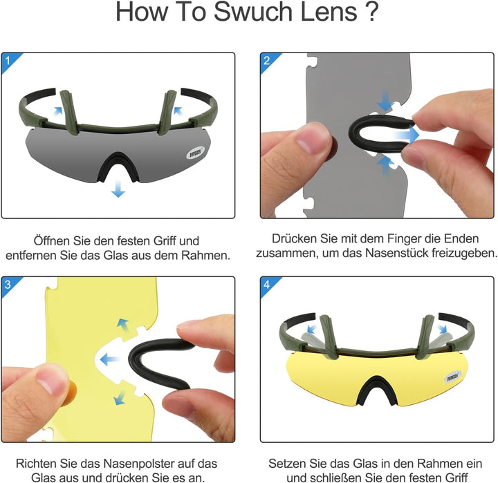 Feyachi Schiessbrille mit 3 Austauschbaren Gläsern, Schutzbrille Schlagfester Augenschutz, UV-400-S