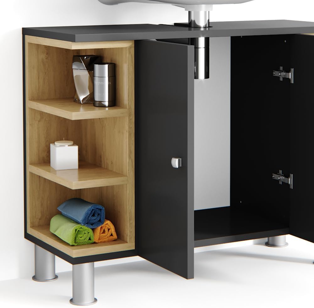 Vicco Waschbeckenunterschrank Aquis, Anthrazit/Sonoma, 79 x 64 cm Anthrazit Waschtischunterschrank,