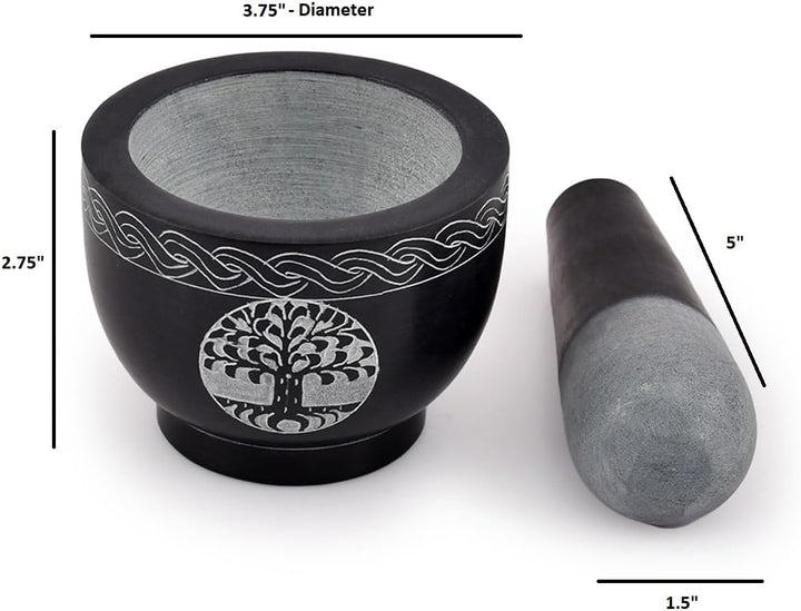 Samhita Tree of Life Mörser und Stössel, Naturstein, Durchmesser 9,5 x 7 cm, Stössel 12,7 x 3,8 cm