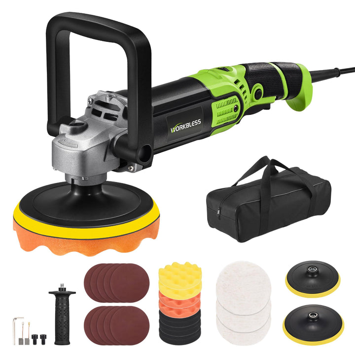 WORKBLESS Poliermaschine Auto, 1600W, 7 Variable Geschwindigkeit, 1600-3500 U/min, Autopolitur Set m
