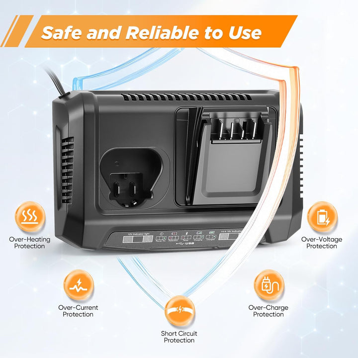 Dual-Port Ladegerät für Bosch 18V & 12V Akkus mit dualen USB-Anschlüssen, wandmontierbar, All-in-One