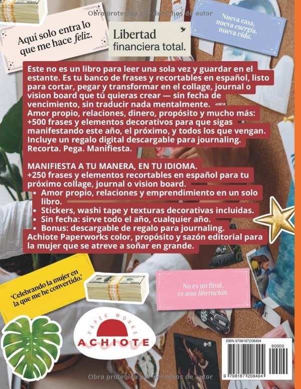 Frases para Vision Board y Journaling en Español: Libro de Recortes con +250 Frases con imagenes par