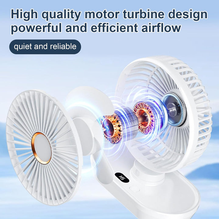 Mini Ventilator Oszillierend Ultra Leise,4000mAh Akku Mini Tischventilator,5 Geschwindigkeiten USB T