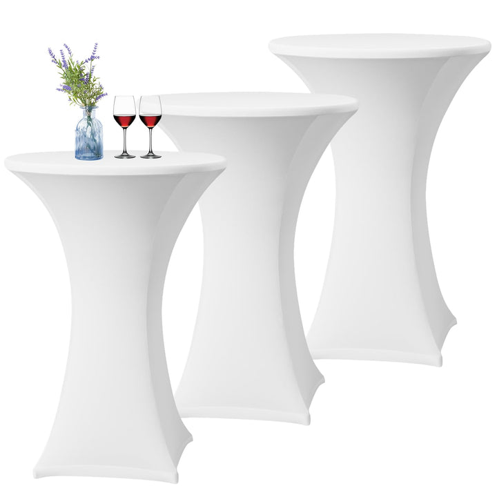 3er-Set Weiss Stretch Stehtisch Husse für Bistrotisch Ø 60-65 cm Spandex Stretch Tischdecke, Verstär