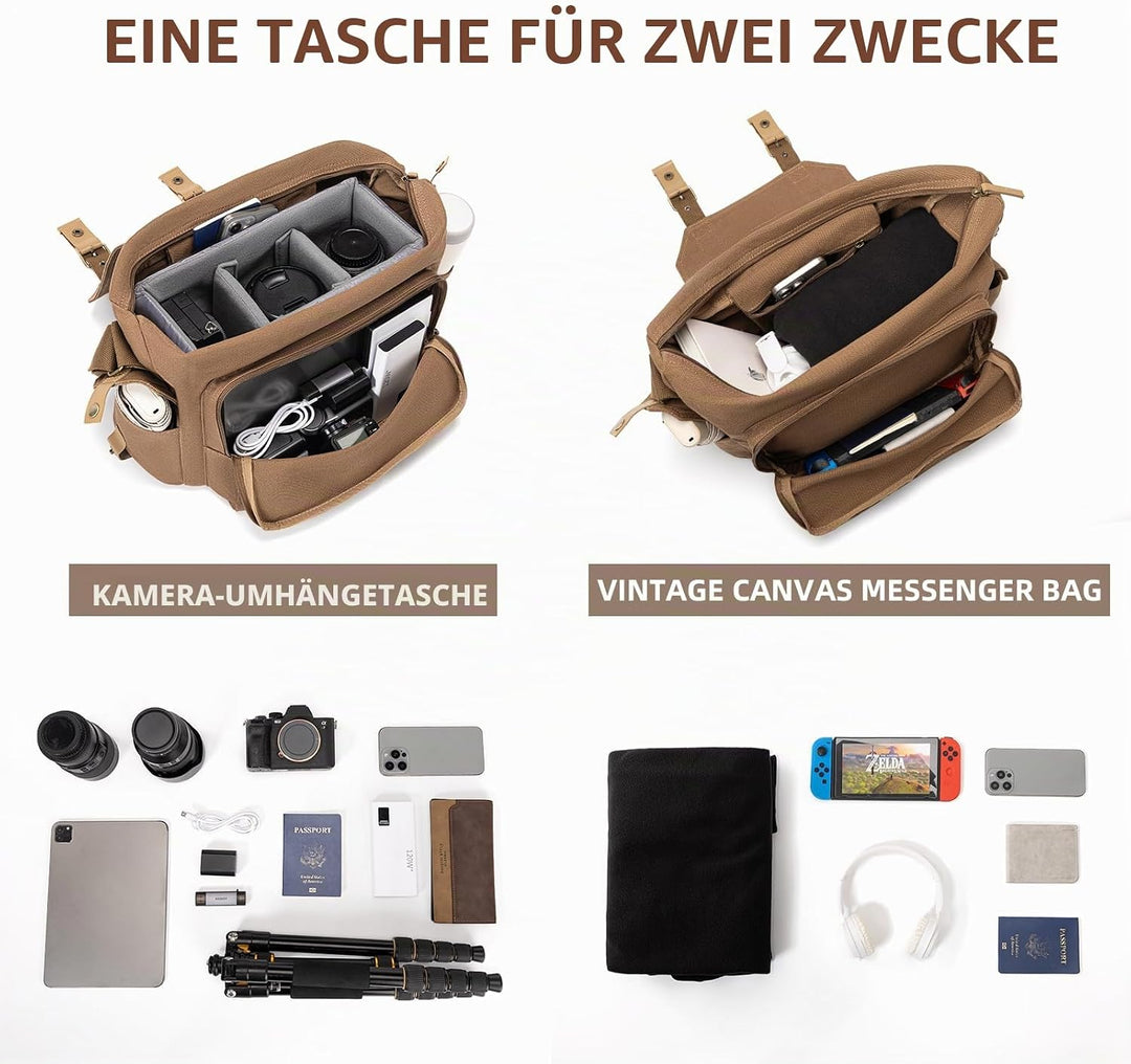CADeN Kameratasche, Foto Travel Compact Leinwand Vintage Schultertasche Kamera Bag mit Gepolsterter