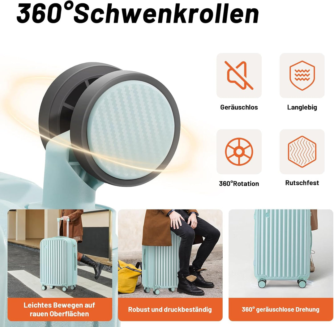 Kofferset 4 Teilig Hartschale Koffer Set mit Kosmetikkoffer Gepäcksets mit Getränkehalter USB-Anschl