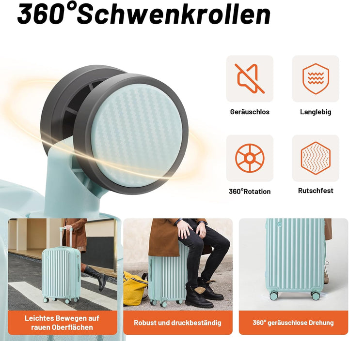 Kofferset 4 Teilig Hartschale Koffer Set mit Kosmetikkoffer Gepäcksets mit Getränkehalter USB-Anschl