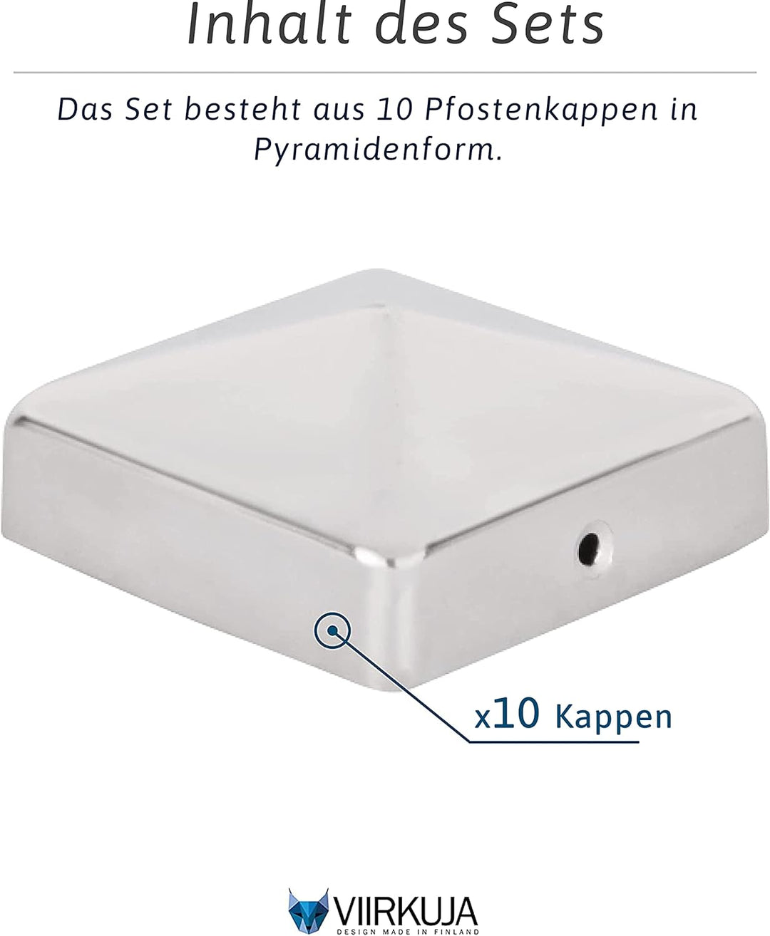 Pfostenkappen 7x7 cm - 10 Stück, 70x70 mm, Edelstahl Zaunpfosten Metall, Pyramidenform - Abdeckkappe