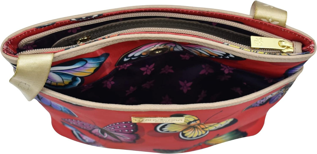 Anuschka Crossbody Tasche mit Einsteckfach - Wanderlust Kollektion - Nylonstoff mit Leder Trim und K