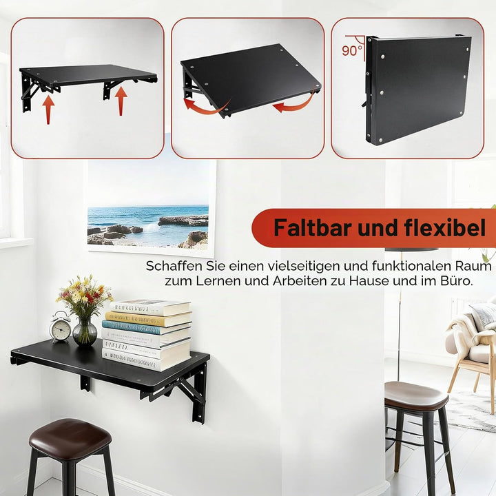 Wandregal Holz, Klapptisch für Kleine Räume, Faltbar Schweberegal für Büro, Wohnzimmer, Schlafzimmer