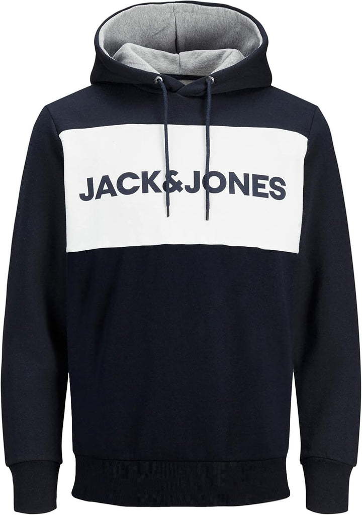 JACK & JONES Herren Warmer Print Hoodie Logo Sweater Pullover Basic Kapuzen Sweatshirt JJELOGO XS Bl