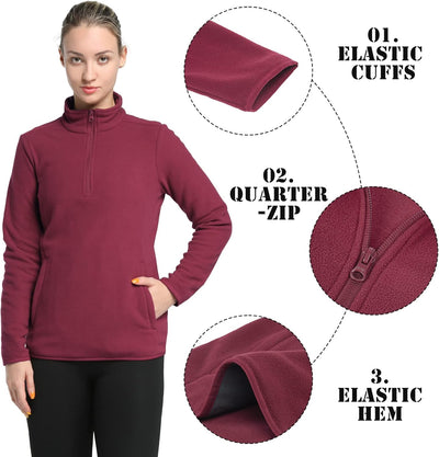 33,000ft Damen Fleece Pullover mit Halbreissverschluss Stehkragen Fleecepullover Sweatjacke Winter W