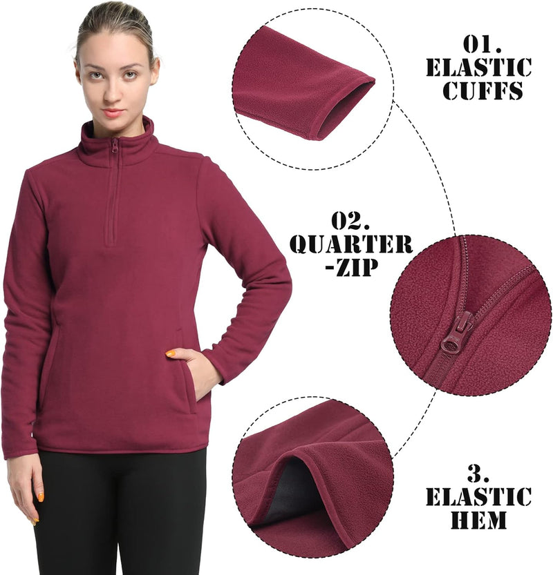 33,000ft Damen Fleece Pullover mit Halbreissverschluss Stehkragen Fleecepullover Sweatjacke Winter W