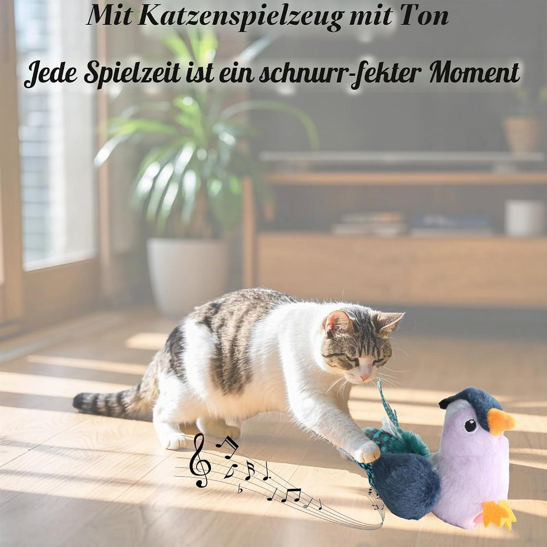 Suhaco Interaktive Katzenspielzeug Chirpy Vogelmelodie Feder Spielzeug Plüsch Spielzeug Set für Katz