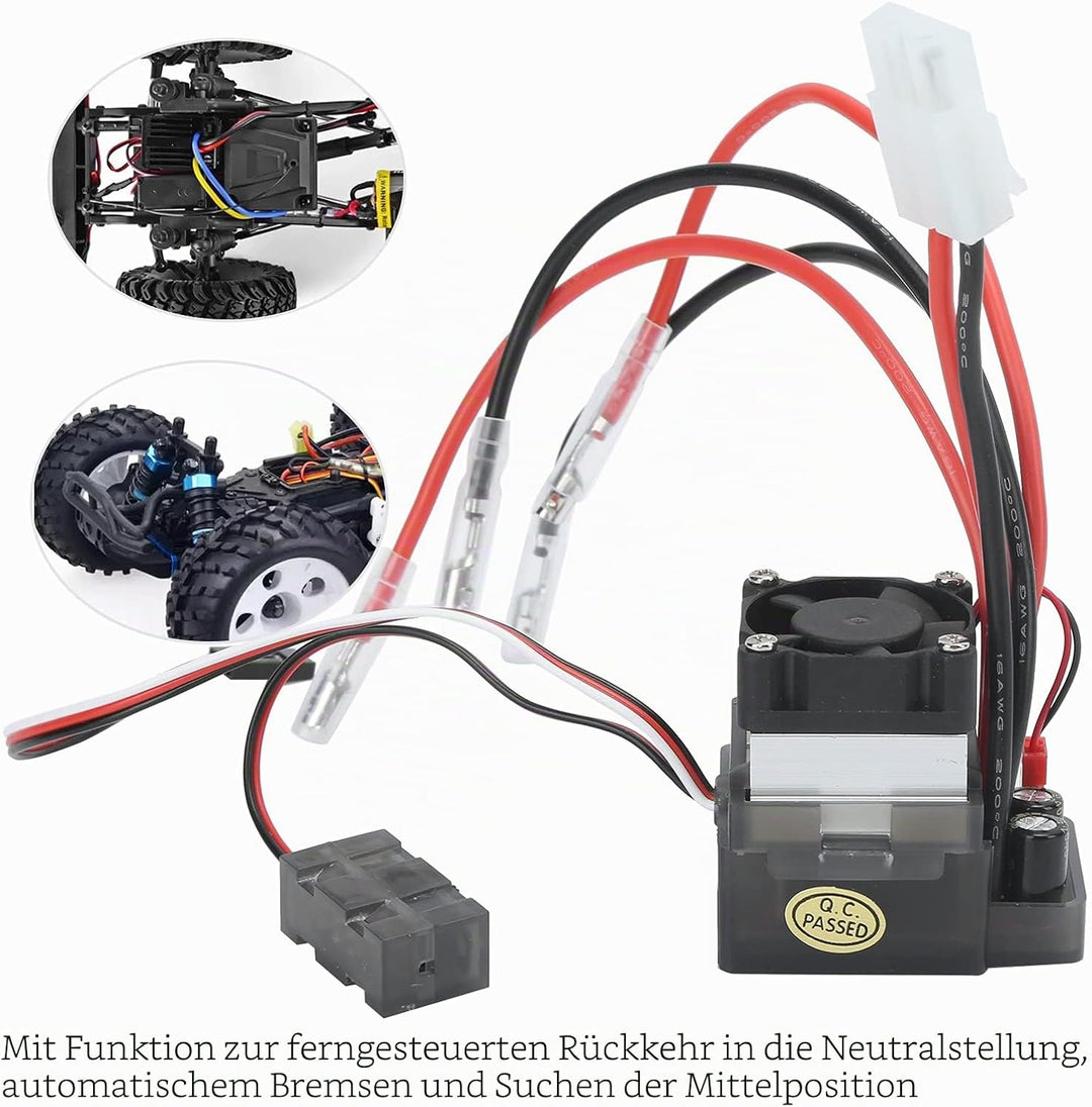 Drfeify RC ESC 360A mit Kühlkörper und Lüfter wasserdichter gebürsteter Regler für 1/10 RC Crawler/T