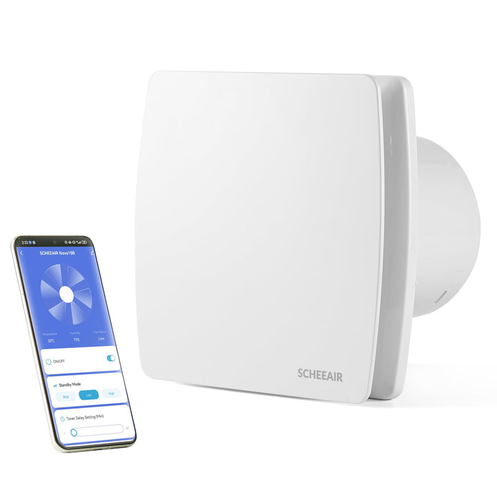 Nova100 100mm Smart WiFi Badlüfter mit Luftfeuchtigkeitssensor, Bewegungsensor und Nachlaufzeit zur