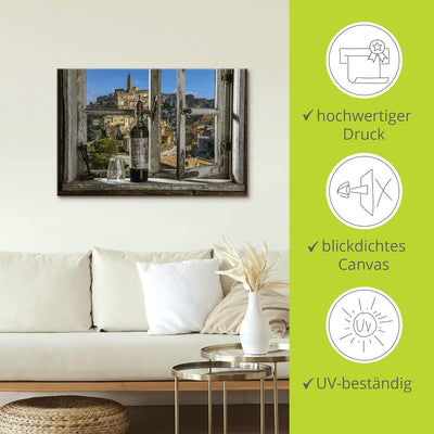 ARTland Leinwandbilder Wandbild Bild auf Leinwand 60x40 cm Fensterblick Stadt Italien Wein Fenster A