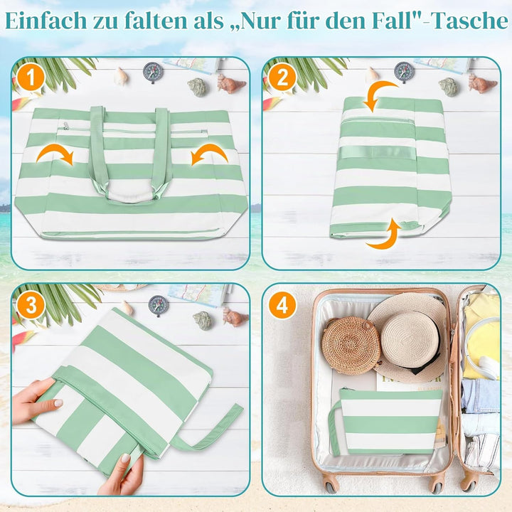 Grosse Strandtasche mit Reissverschluss XXL Familie Strandtasche Damen Gross Shopper Tasche Beach To
