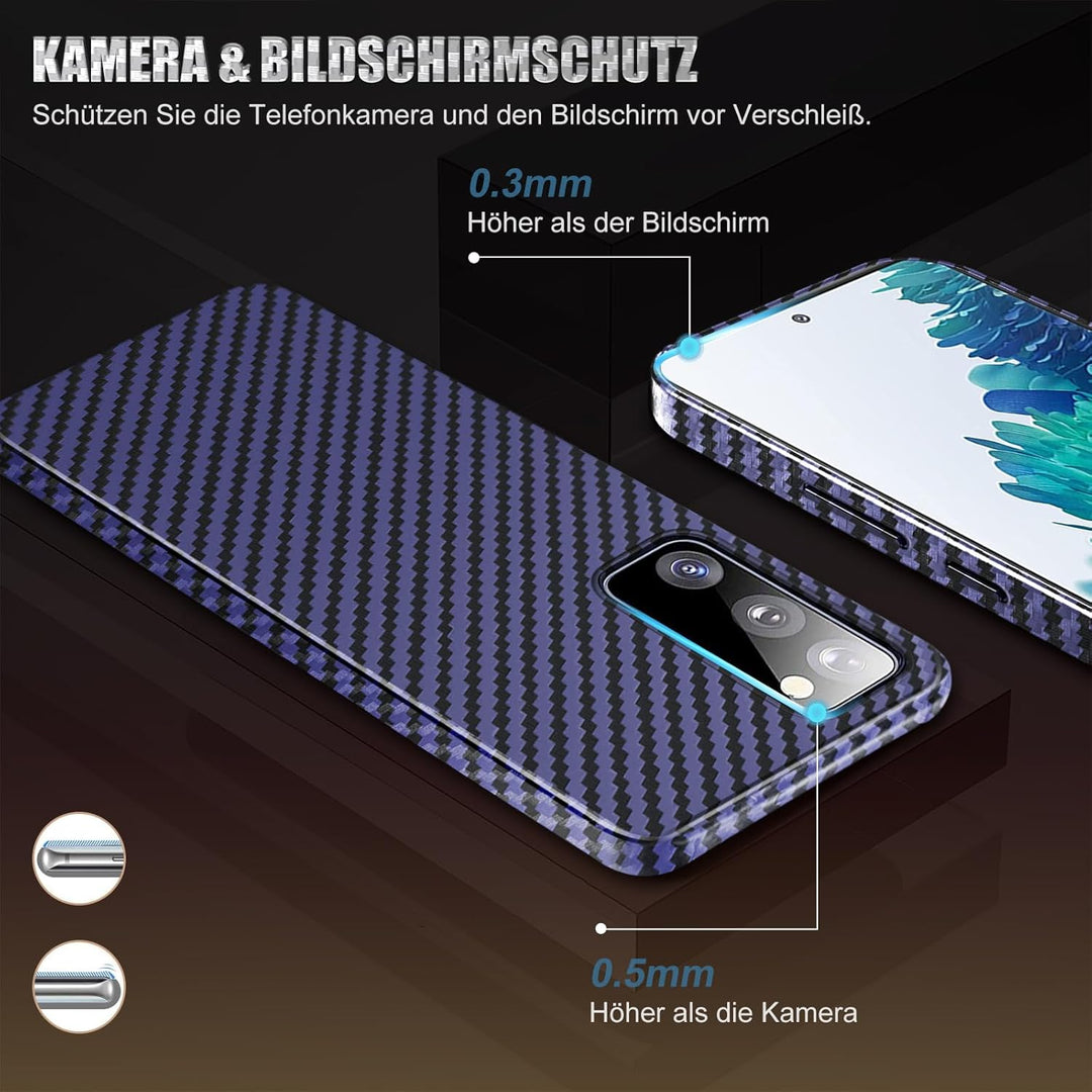 für Samsung S20 FE Hülle Carbon mit Schutzfolie Handyhülle S20 FE 5G Hart Case Ultra dünn Hybrid PC