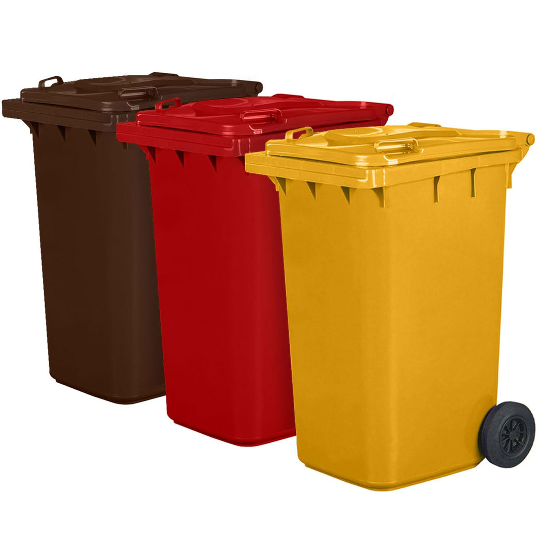 3er Set Mülleimer | PN-EN 840 | 240 Liter | mit Rollen | System zur mechanischen Entnahme | Kunststo