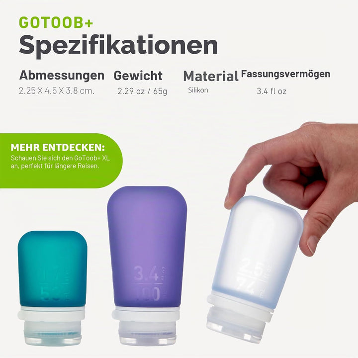 humangear 'GoToob' 3er Pack, Silikon, 100 ml transp./grün/blau, 071101, Einheitsgrösse, Transp./Grün